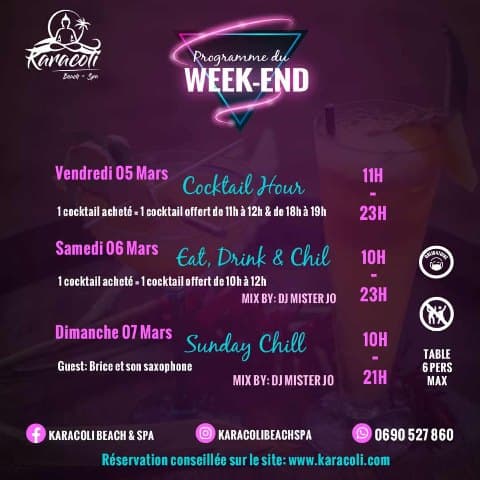 Karacoli Beach & Spa — Flyer — programme du week-end