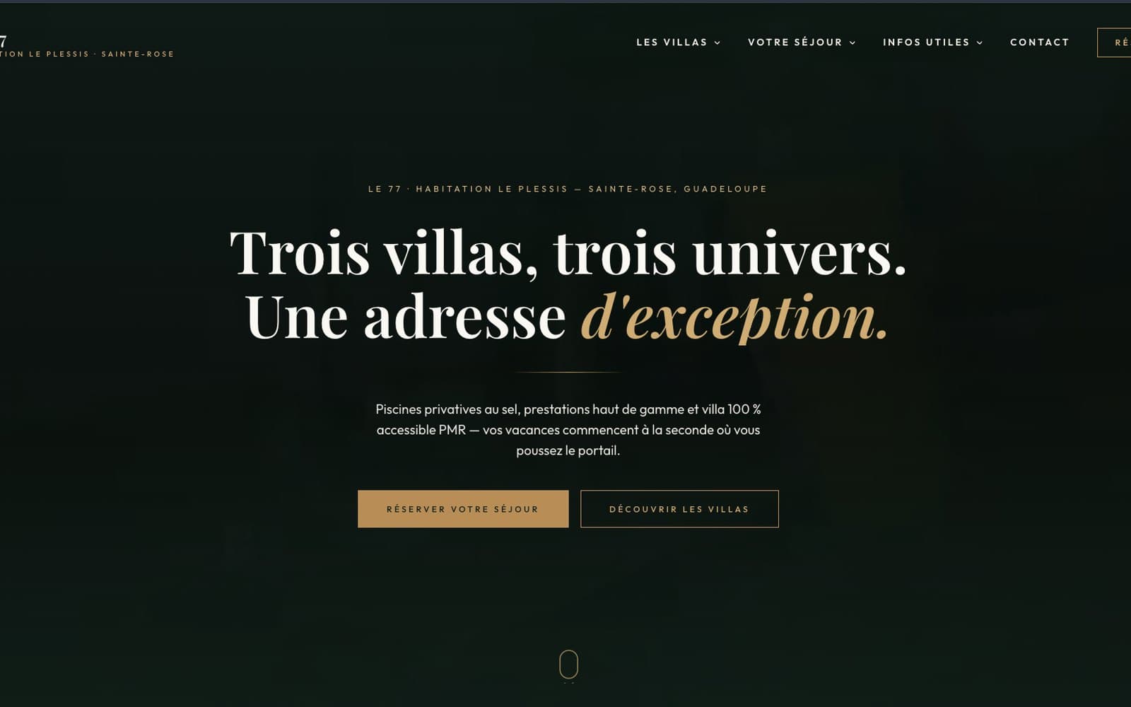 Page d’accueil du site Le 77 — Habitation Le Plessis