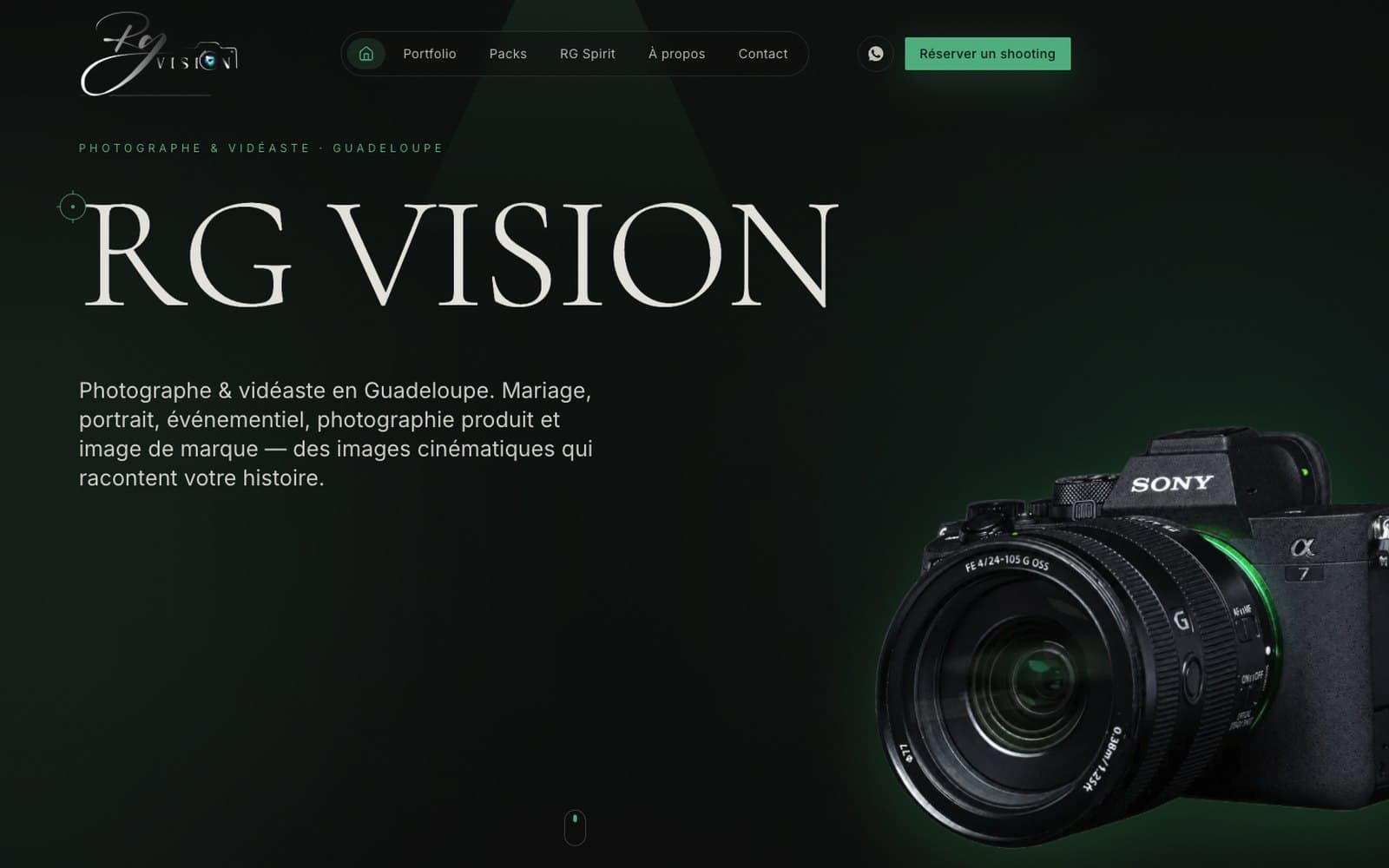 Page d’accueil du site RG Vision